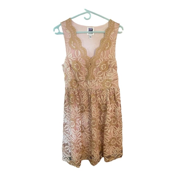Sui by Anna Sui women’s pink and gold lace fit and flare Midi dress size: Large - Picture 2 of 9